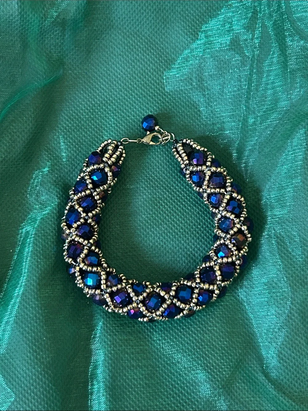 Handmade Deep Blue Crystal Beaded Bracelet